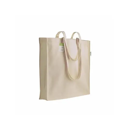 Shopper con soffietto in cotone organico 150 g/m2, manici lunghi Handle