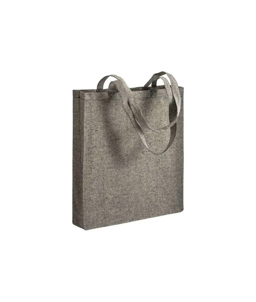 50 pezzi Shopper con soffietto in cotone riciclato 150 g/m2 effetto melange, manici lunghi Handle
