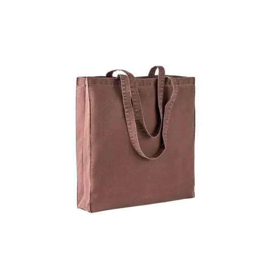 Shopper con soffietto in cotone stonewashed 220 g/m2, manici lunghi Handle