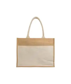 Shopper con soffietto in Juta con interno cerato, manici e  tasca esterna in cotone Handle