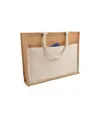 Shopper con soffietto in Juta con interno cerato, manici e  tasca esterna in cotone Handle