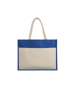 Shopper con soffietto in Juta con interno cerato, manici e tasca esterna Handle