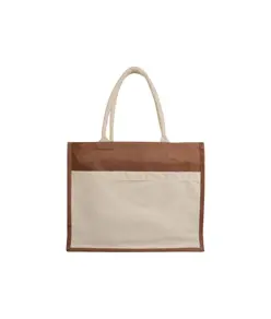 Shopper con soffietto in Juta con interno cerato, manici e tasca esterna Handle