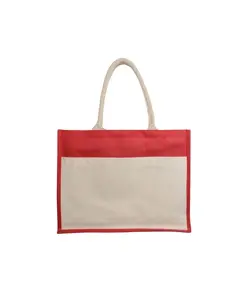 Shopper con soffietto in Juta con interno cerato, manici e tasca esterna Handle