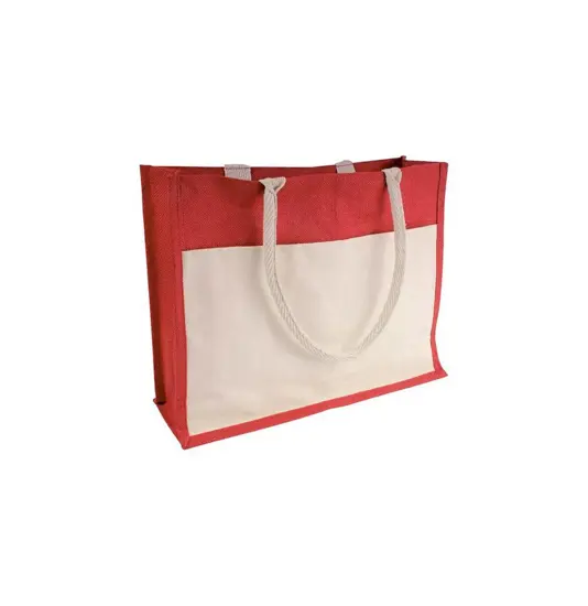 Shopper con soffietto in Juta con interno cerato, manici e tasca esterna Handle