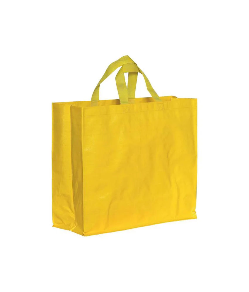 25 pezzi Shopper con soffietto in PP laminato 120 g/m2, manici corti a nastro Handle