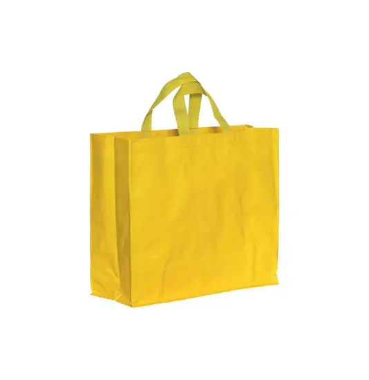 Shopper con soffietto in PP laminato 120 g/m2, manici corti a nastro Handle