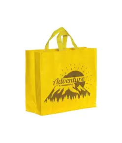 Shopper con soffietto in PP laminato 120 g/m2, manici corti a nastro Handle