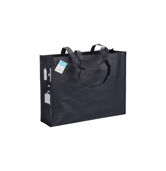 Shopper con soffietto in R-PET (plastica riciclata), manici lunghi Handle