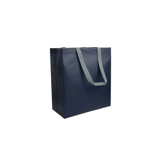 Shopper con soffietto in TNT laminato 100 g/m2 termosaldato, manici corti Handle