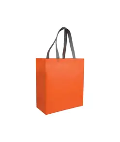 Shopper con soffietto in TNT laminato 100 g/m2 termosaldato, manici corti Handle
