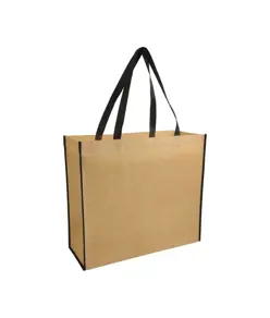 Shopper con soffietto in TNT laminato, manici lunghi a nastro colorati Handle