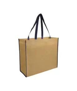 Shopper con soffietto in TNT laminato, manici lunghi a nastro colorati Handle
