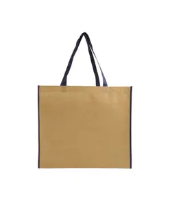Shopper con soffietto in TNT laminato, manici lunghi a nastro colorati Handle