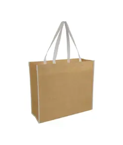 Shopper con soffietto in TNT laminato, manici lunghi a nastro colorati Handle