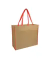 Shopper con soffietto in TNT laminato, manici lunghi a nastro colorati Handle