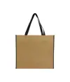 Shopper con soffietto in TNT laminato, manici lunghi a nastro colorati Handle