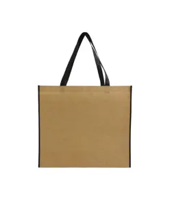 Shopper con soffietto in TNT laminato, manici lunghi a nastro colorati Handle