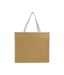 Shopper con soffietto in TNT laminato, manici lunghi a nastro colorati Handle