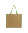 Shopper con soffietto in TNT laminato, manici lunghi a nastro colorati Handle