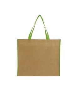 Shopper con soffietto in TNT laminato, manici lunghi a nastro colorati Handle