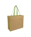 Shopper con soffietto in TNT laminato, manici lunghi a nastro colorati Handle