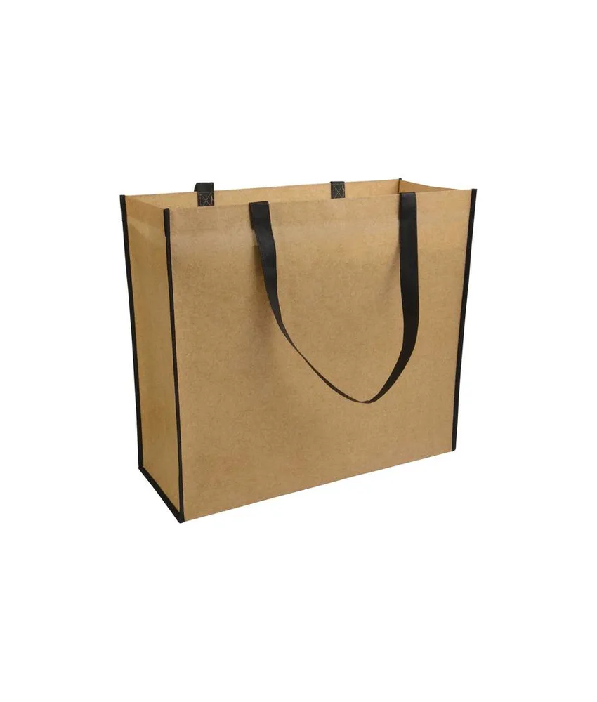 25 pezzi Shopper con soffietto in TNT laminato, manici lunghi a nastro colorati Handle