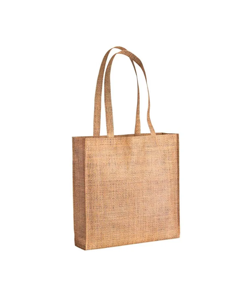 50 pezzi Shopper con soffietto in TNT stampato con effetto juta Handle