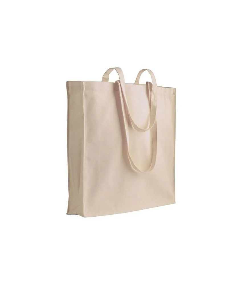 10 pezzi Shopper in Canvas, manici lunghi e soffietto, colore Naturale Handle