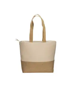 Shopper  in cotone 280 g/m2 con soffietto, con base in juta, manici lunghi