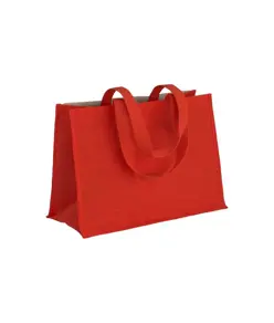 Shopper in cotone 280 g/m2 con soffietto dettagli in juta, manici lunghi Handle