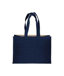 Shopper in cotone 280 g/m2 con soffietto dettagli in juta, manici lunghi Handle