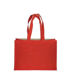 Shopper in cotone 280 g/m2 con soffietto dettagli in juta, manici lunghi Handle