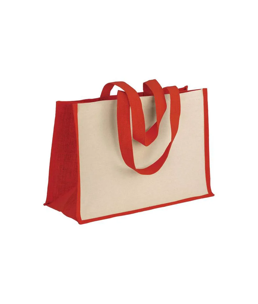 5 pezzi Shopper in cotone 280 g/m2 con soffietto dettagli in juta, manici lunghi Handle