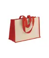 Shopper in cotone 280 g/m2 con soffietto dettagli in juta, manici lunghi Handle