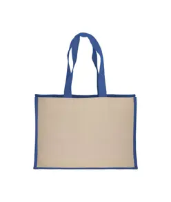 Shopper in cotone 280 g/m2 con soffietto dettagli in juta, manici lunghi Handle