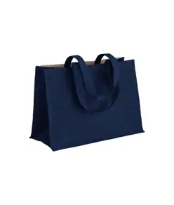 Shopper in cotone 280 g/m2 con soffietto dettagli in juta, manici lunghi Handle