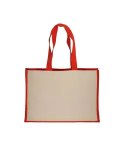 Shopper in cotone 280 g/m2 con soffietto dettagli in juta, manici lunghi Handle
