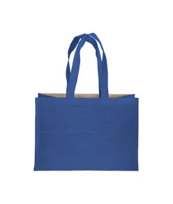 Shopper in cotone 280 g/m2 con soffietto dettagli in juta, manici lunghi Handle