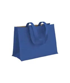 Shopper in cotone 280 g/m2 con soffietto dettagli in juta, manici lunghi Handle