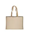 Shopper in cotone 280 g/m2 con soffietto, retro, manici e orlo in juta, manici lunghi Handle