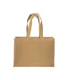 Shopper in cotone 280 g/m2 con soffietto, retro, manici e orlo in juta, manici lunghi Handle