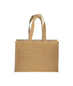 Shopper in cotone 280 g/m2 con soffietto, retro, manici e orlo in juta, manici lunghi Handle