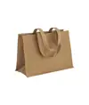 Shopper in cotone 280 g/m2 con soffietto, retro, manici e orlo in juta, manici lunghi Handle