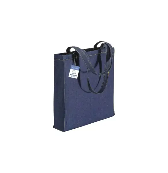Shopper in cotone denim riciclato 180 gr/m2, manici lunghi e soffietto Handle