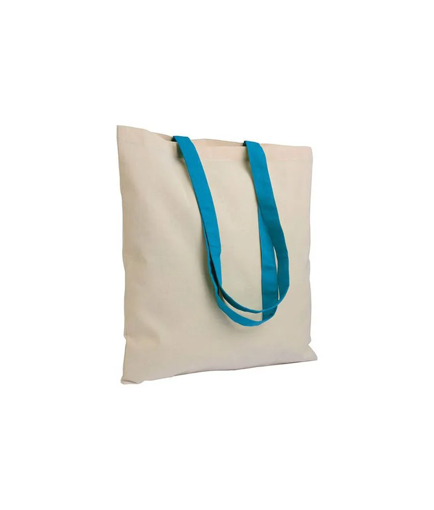 50 pezzi Shopper in cotone naturale 135 g/m2, manici lunghi colorati Handle