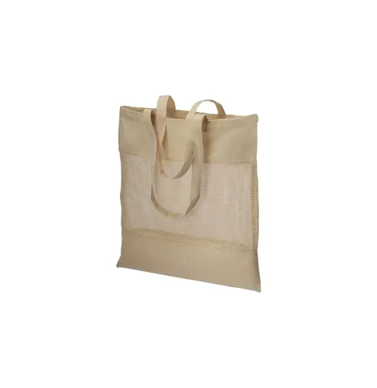 Shopper in cotone naturale da 135 g/m2 con rete, manici lunghi Handle