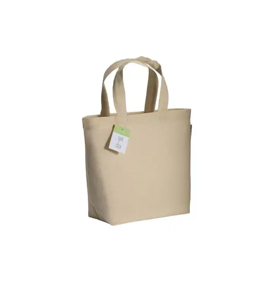 Shopper in cotone organico con manici corti e soffietto alla base Handle