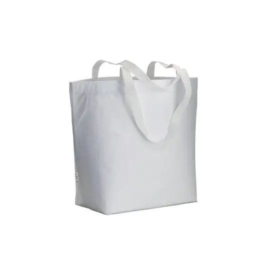 Shopper in R-PET laminato con soffietto alla base - manici lunghi in poliestere Handle