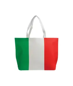 Shopper in TNT termosaldato con stampa tricolore, soffietto alla base e manici lunghi Handle